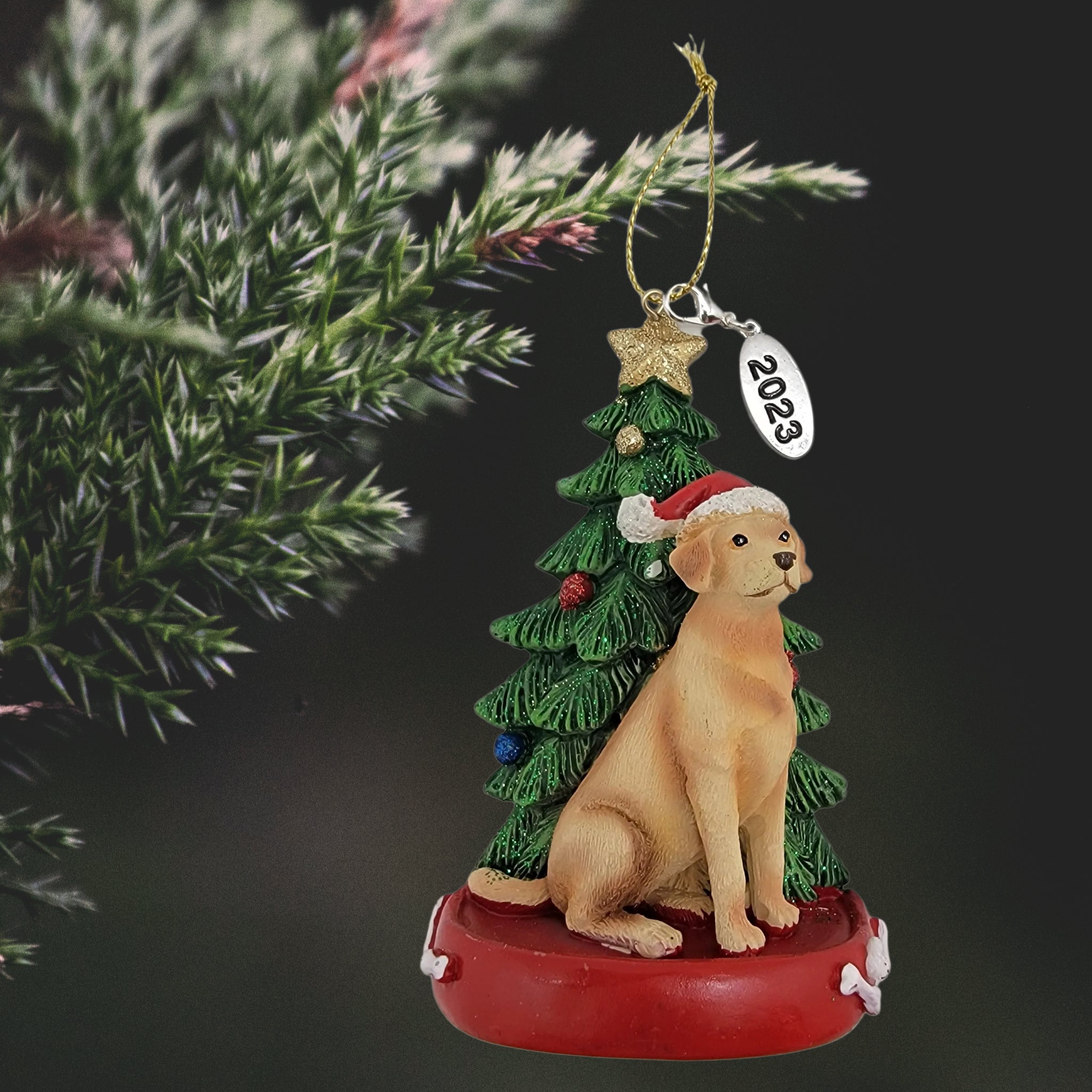 Golden Labrador Dog with Tree Ornament