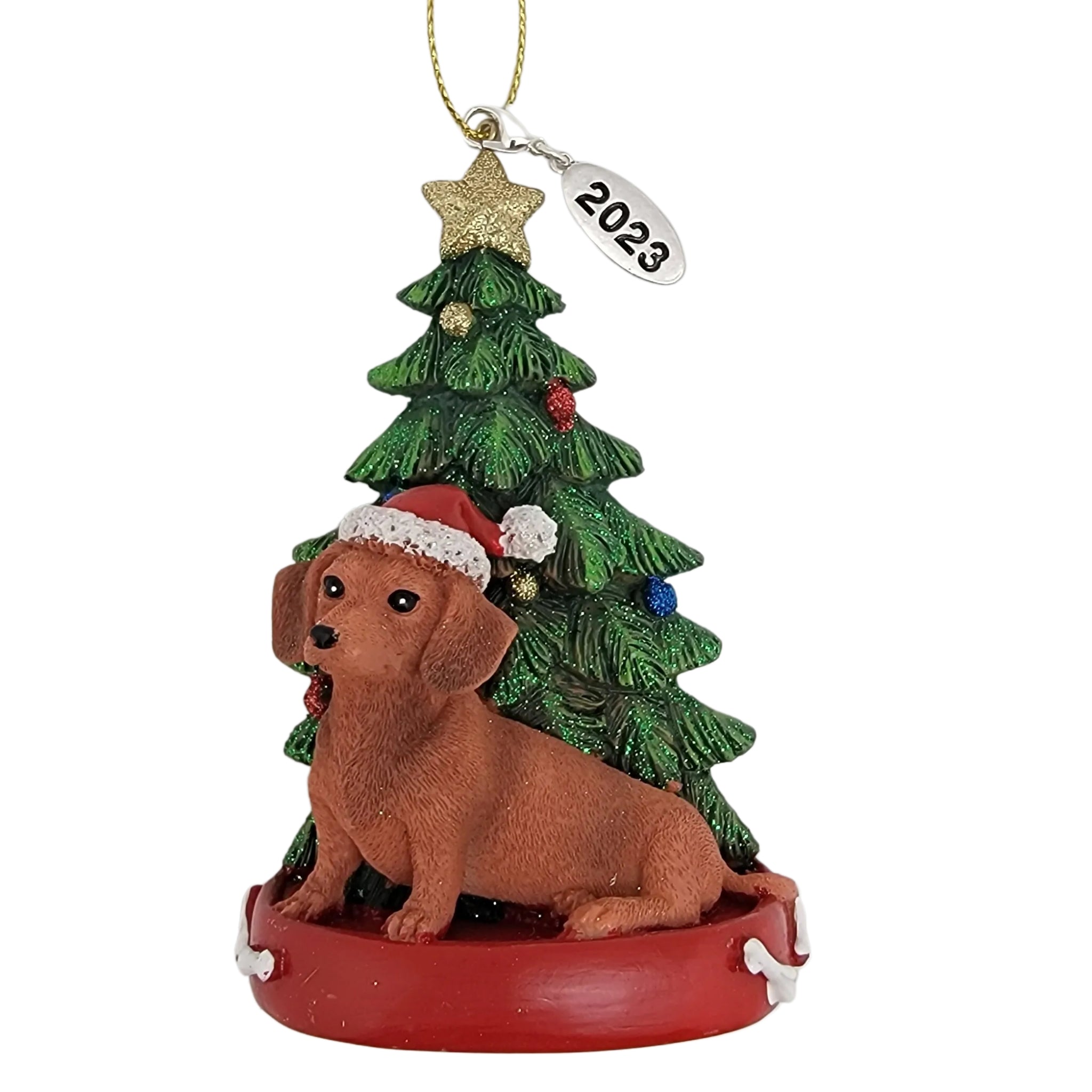 Dachshund Brown Dog with Tree Ornament