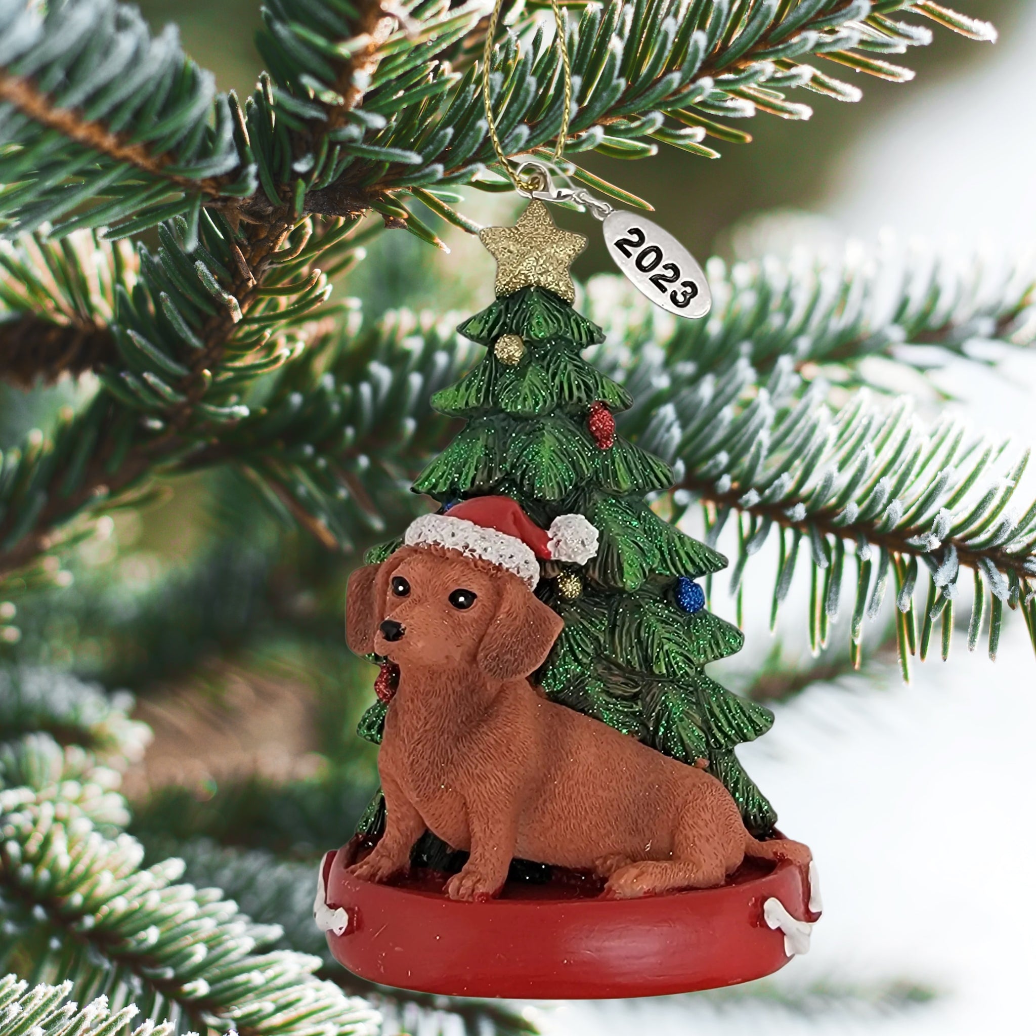 Dachshund Brown Dog with Tree Ornament