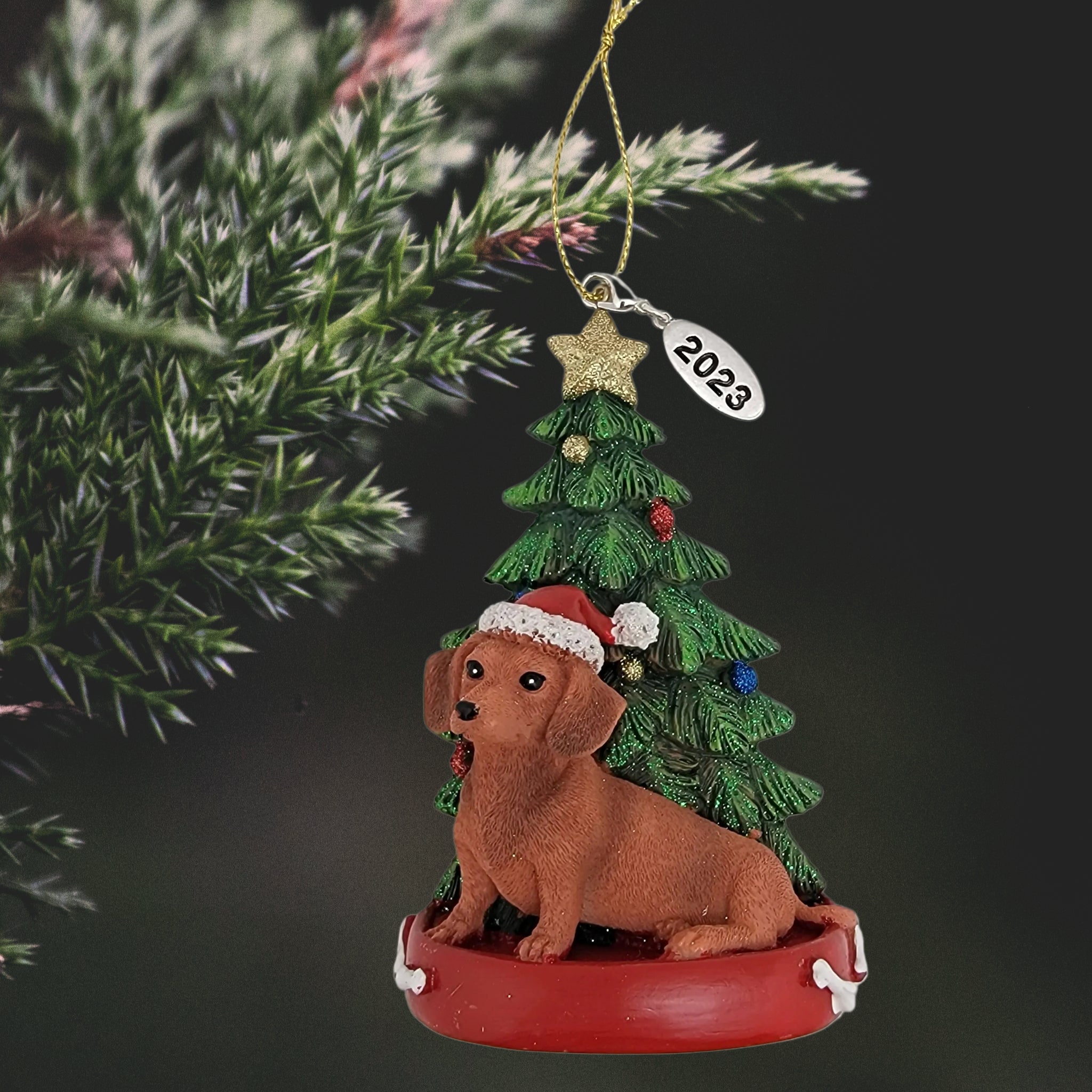 Dachshund Brown Dog with Tree Ornament