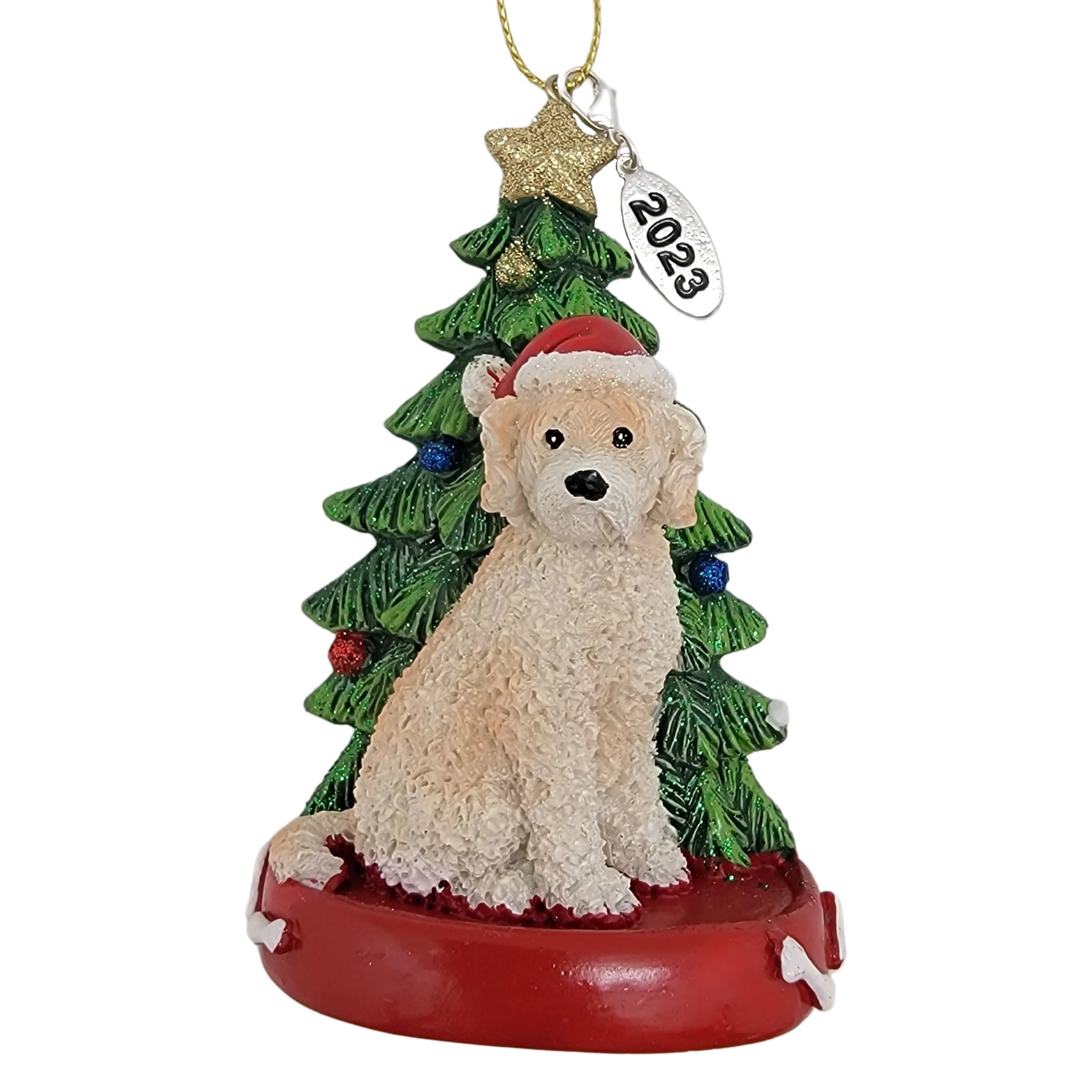 Golden Labradoodle Dog with Tree Ornament