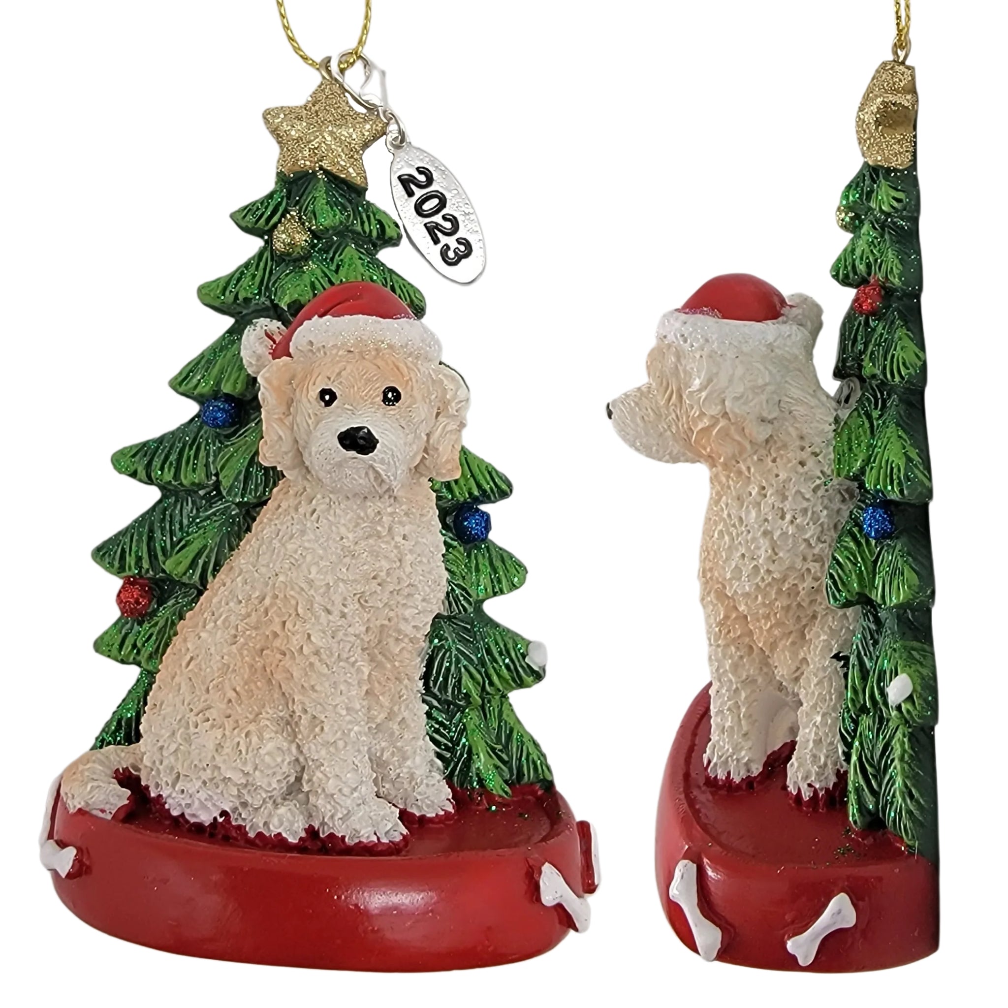 Golden Labradoodle Dog with Tree Ornament