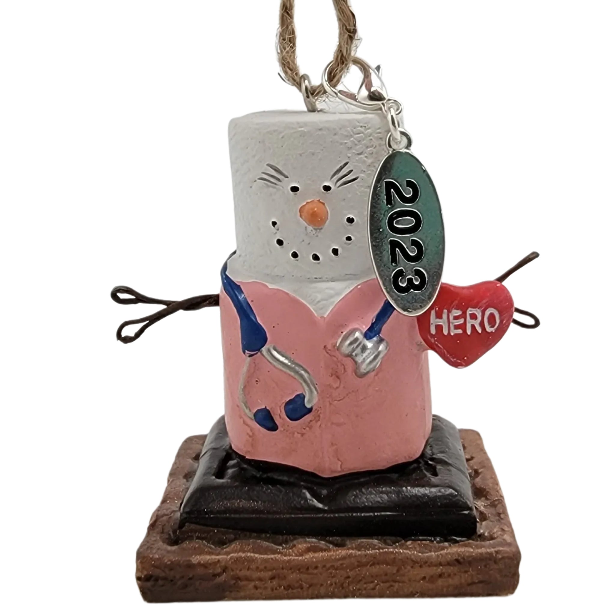 Smores Nurse Ornament with Pink Scrubs