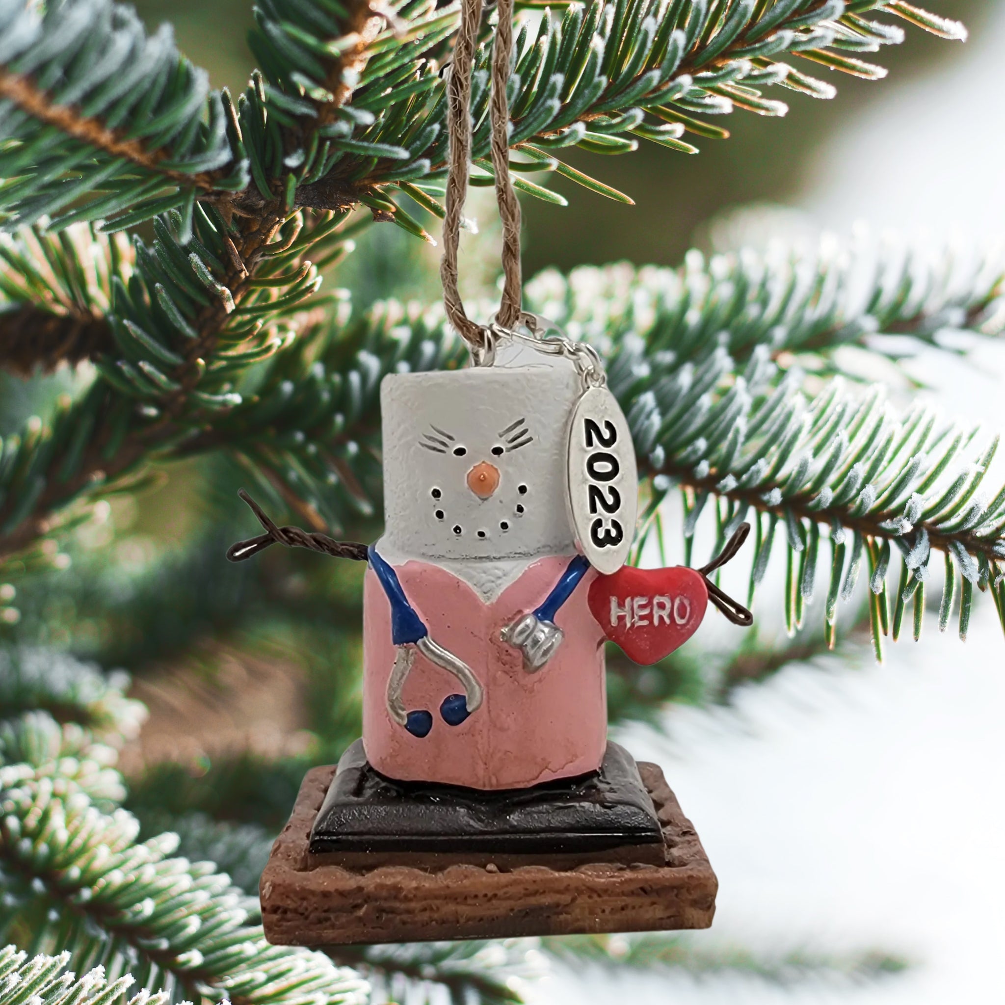 Smores Nurse Ornament with Pink Scrubs