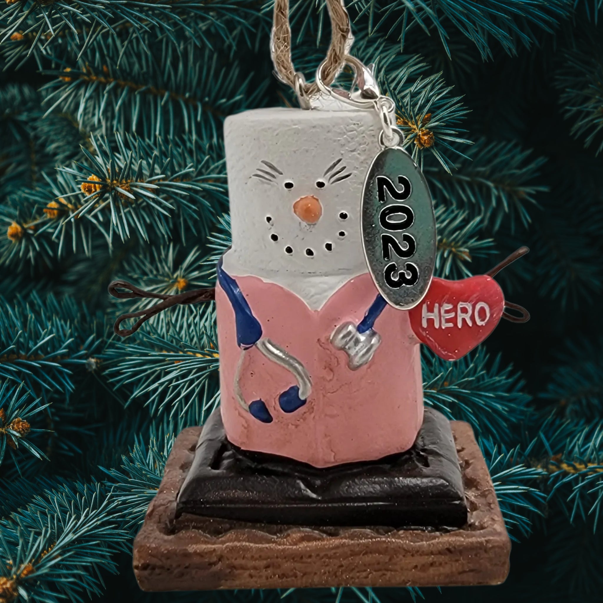 Smores Nurse Ornament with Pink Scrubs