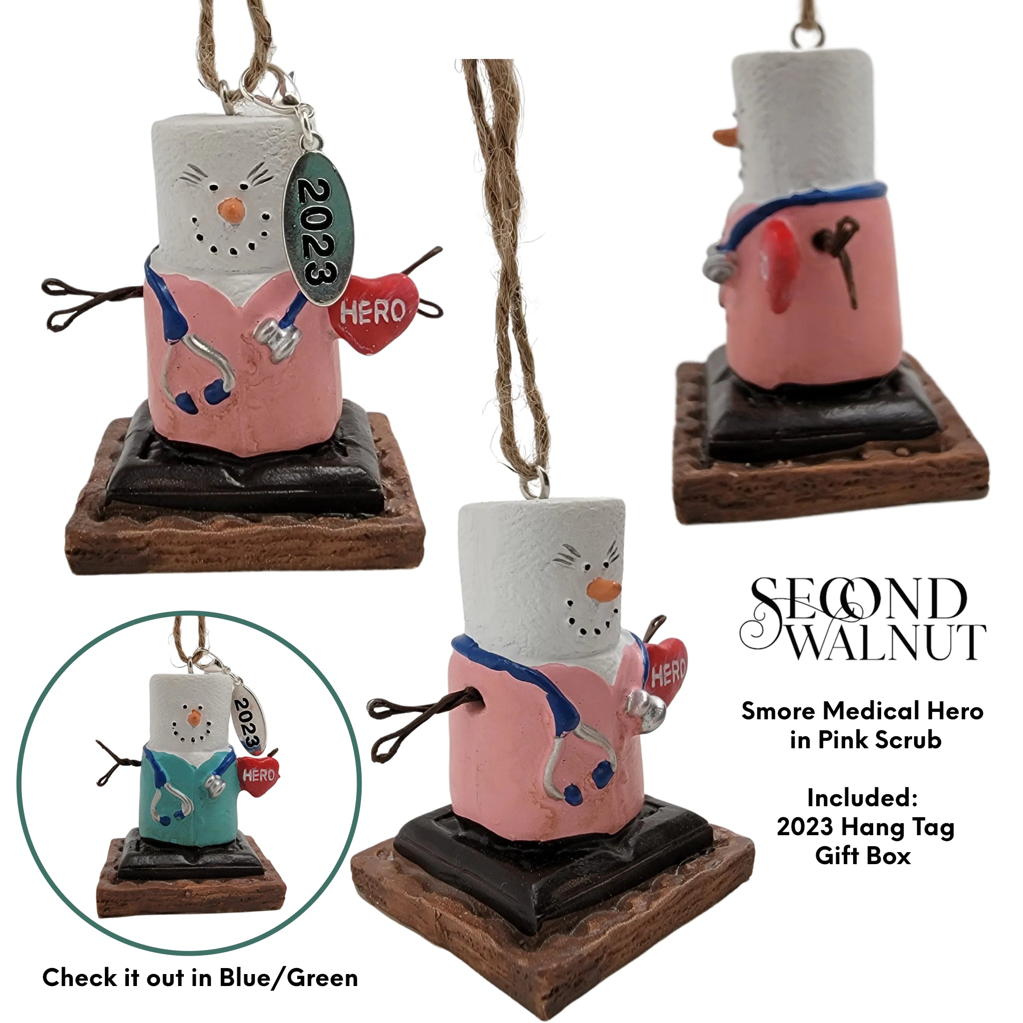 Smores Nurse Ornament with Pink Scrubs