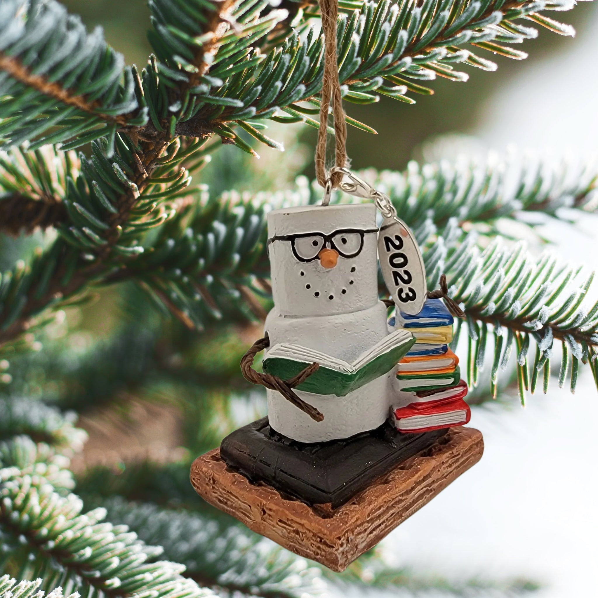 Smores Bookworm Stack of Books Ornament