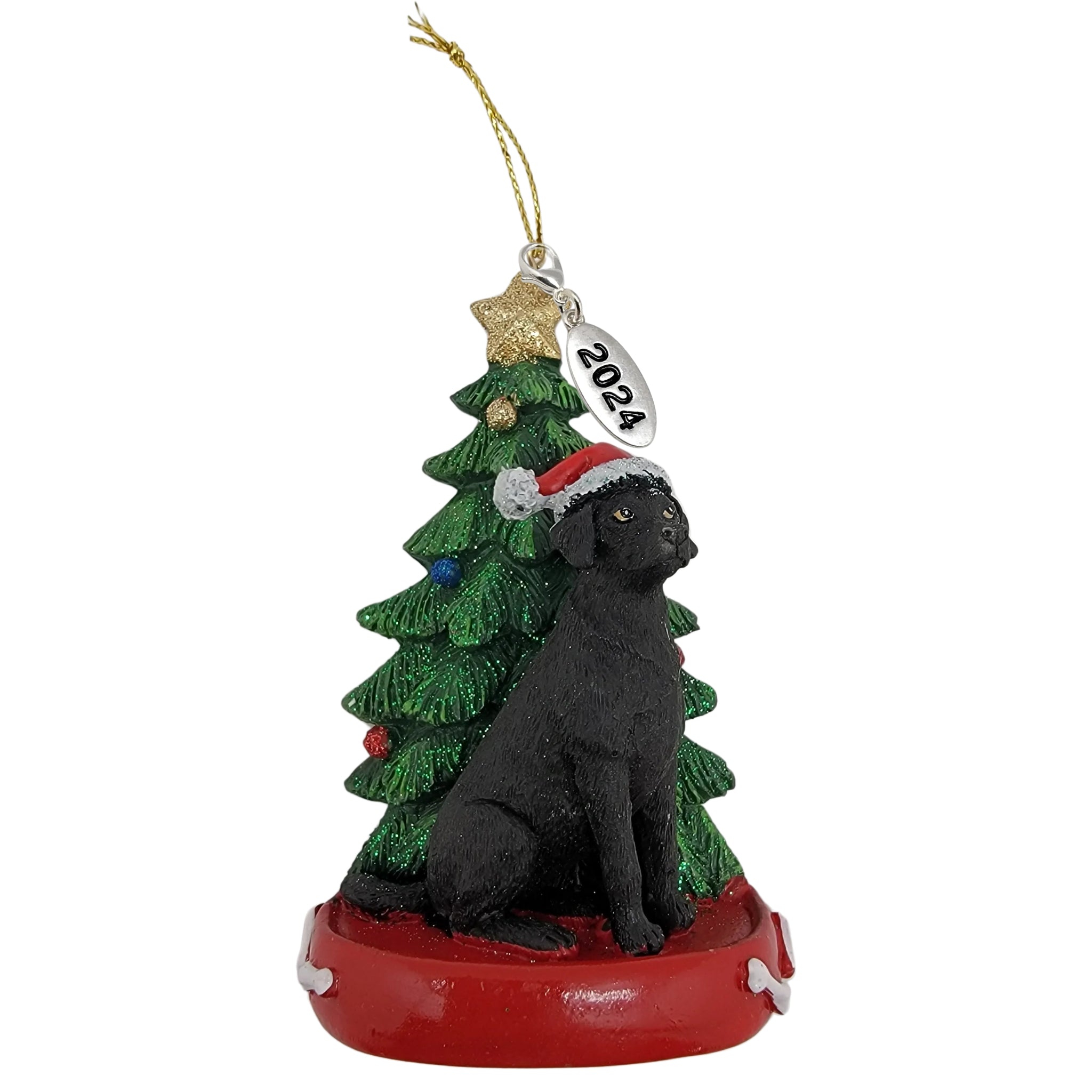 Black Labrador Retriever Dog with Tree Ornament