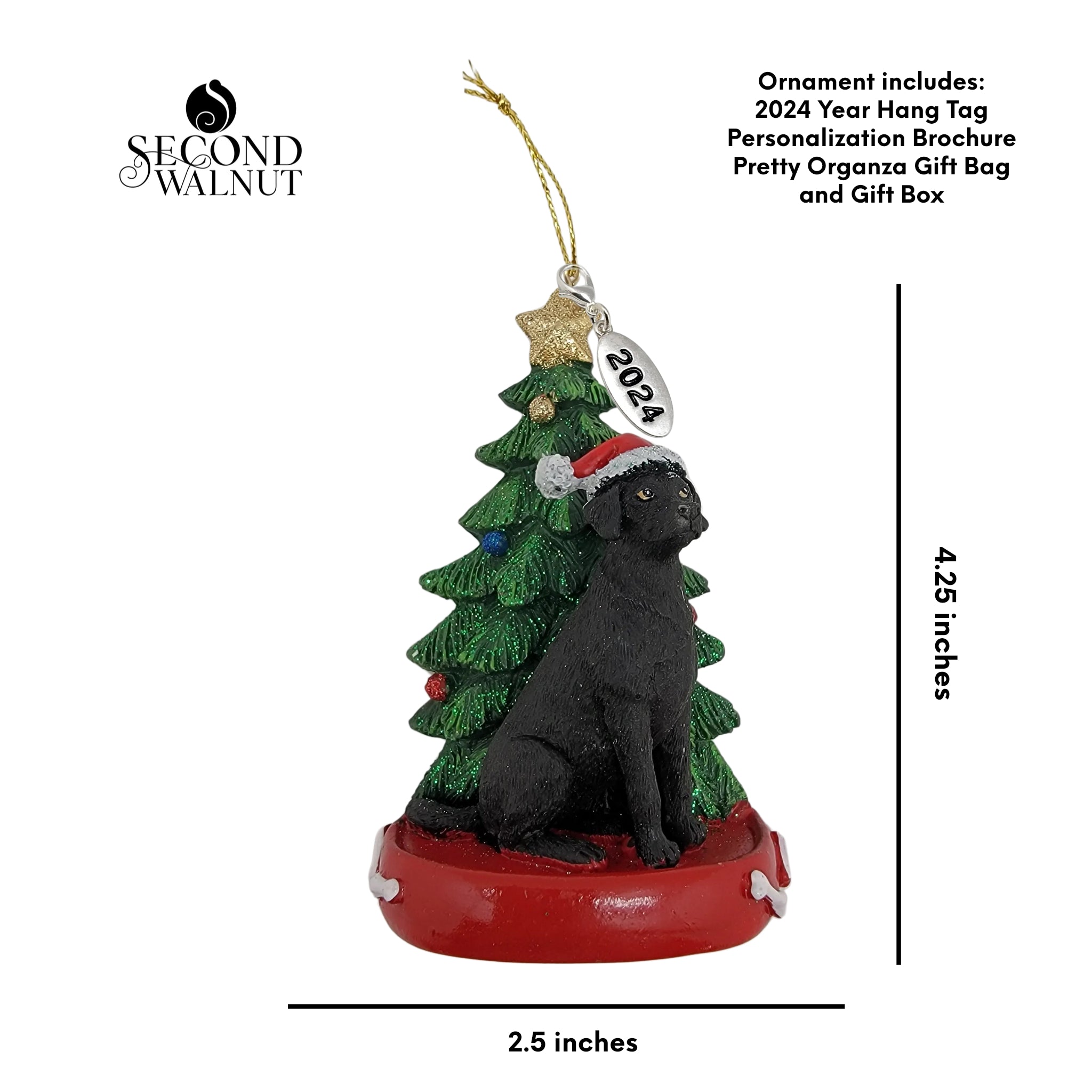 Black Labrador Retriever Dog with Tree Ornament