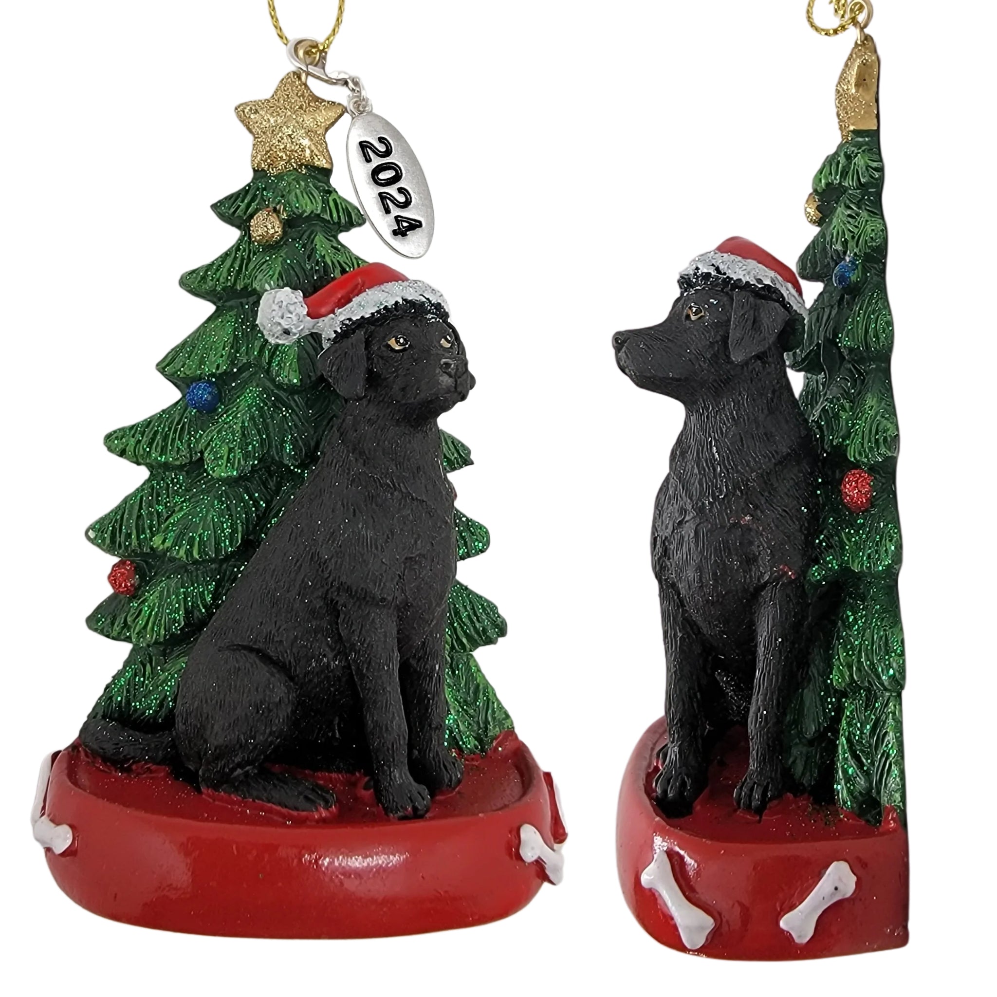 Black Labrador Retriever Dog with Tree Ornament