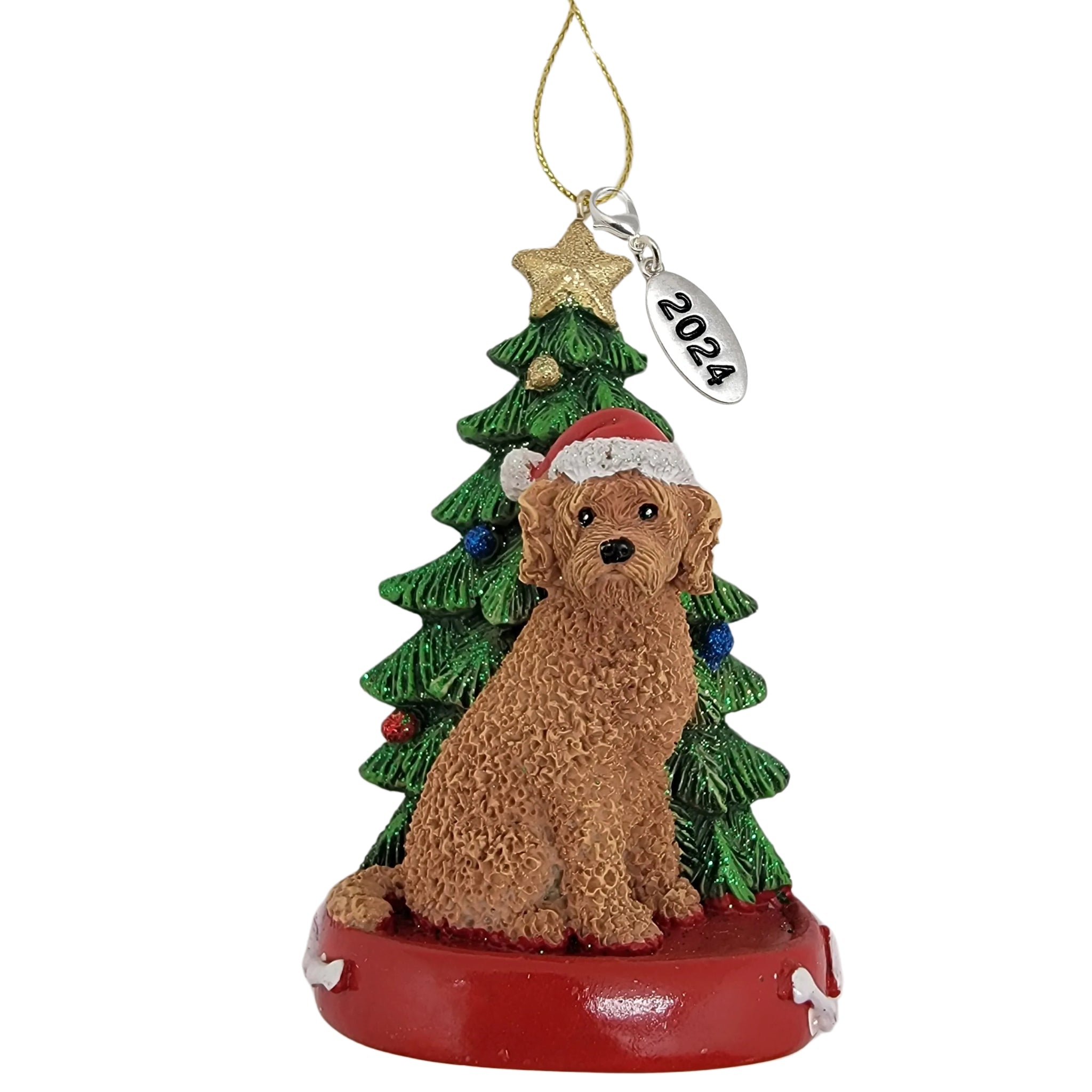 Brown Labradoodle Dog with Tree Ornament