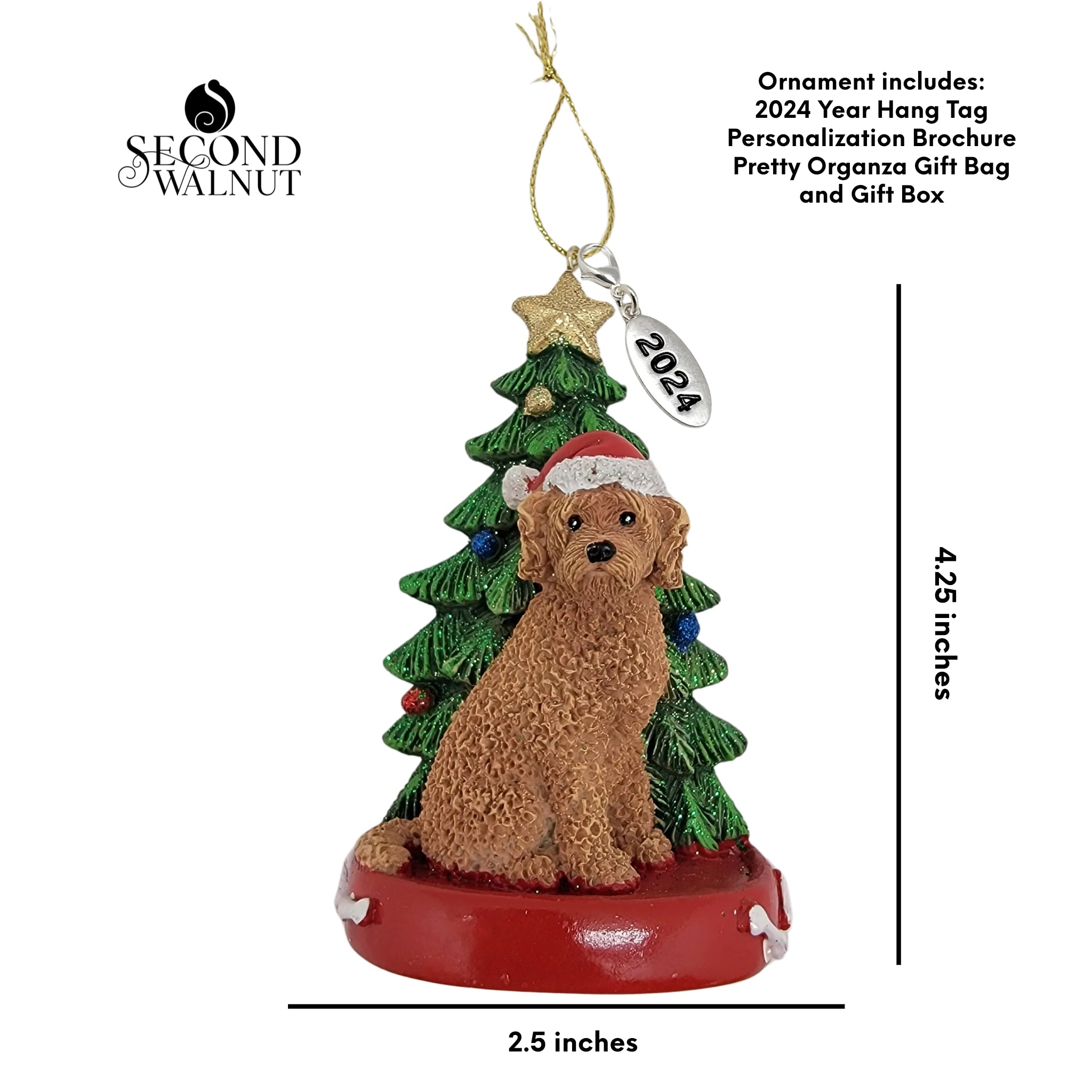 Brown Labradoodle Dog with Tree Ornament