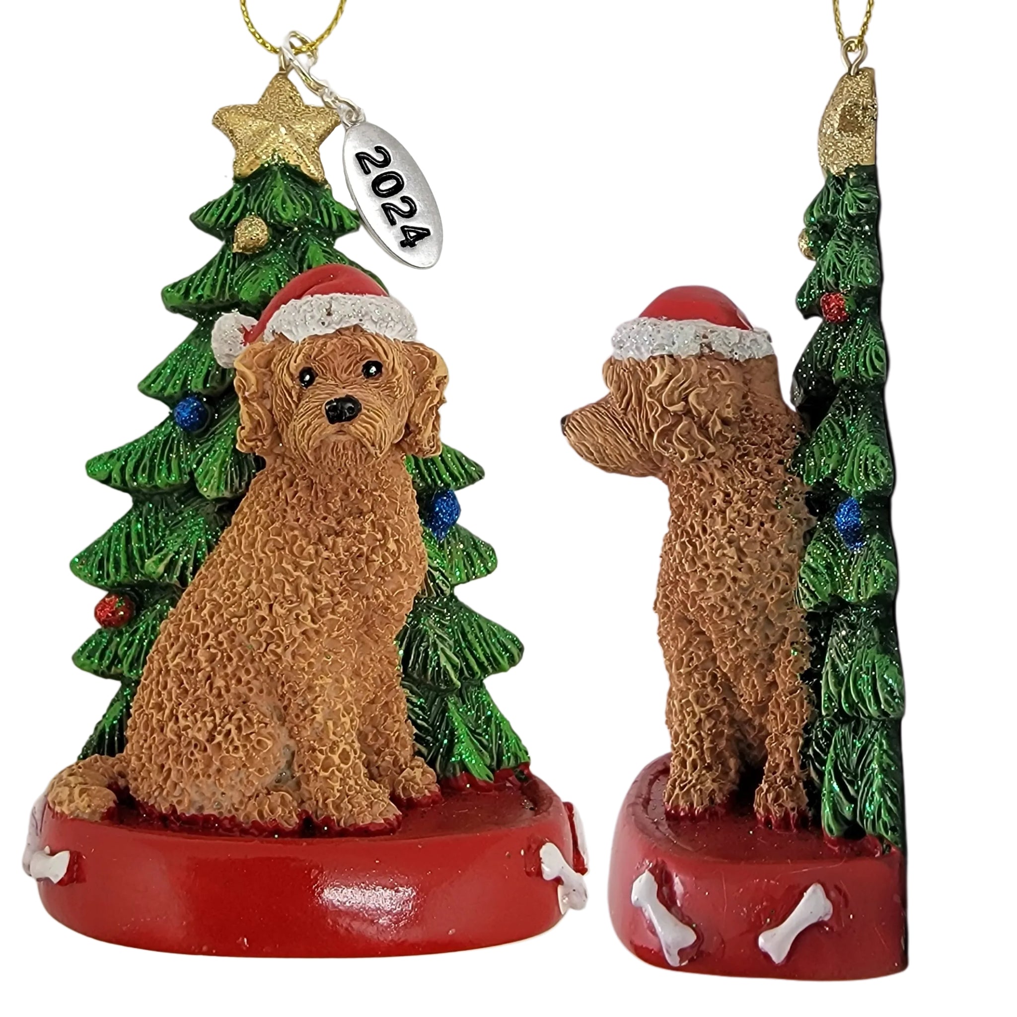 Brown Labradoodle Dog with Tree Ornament