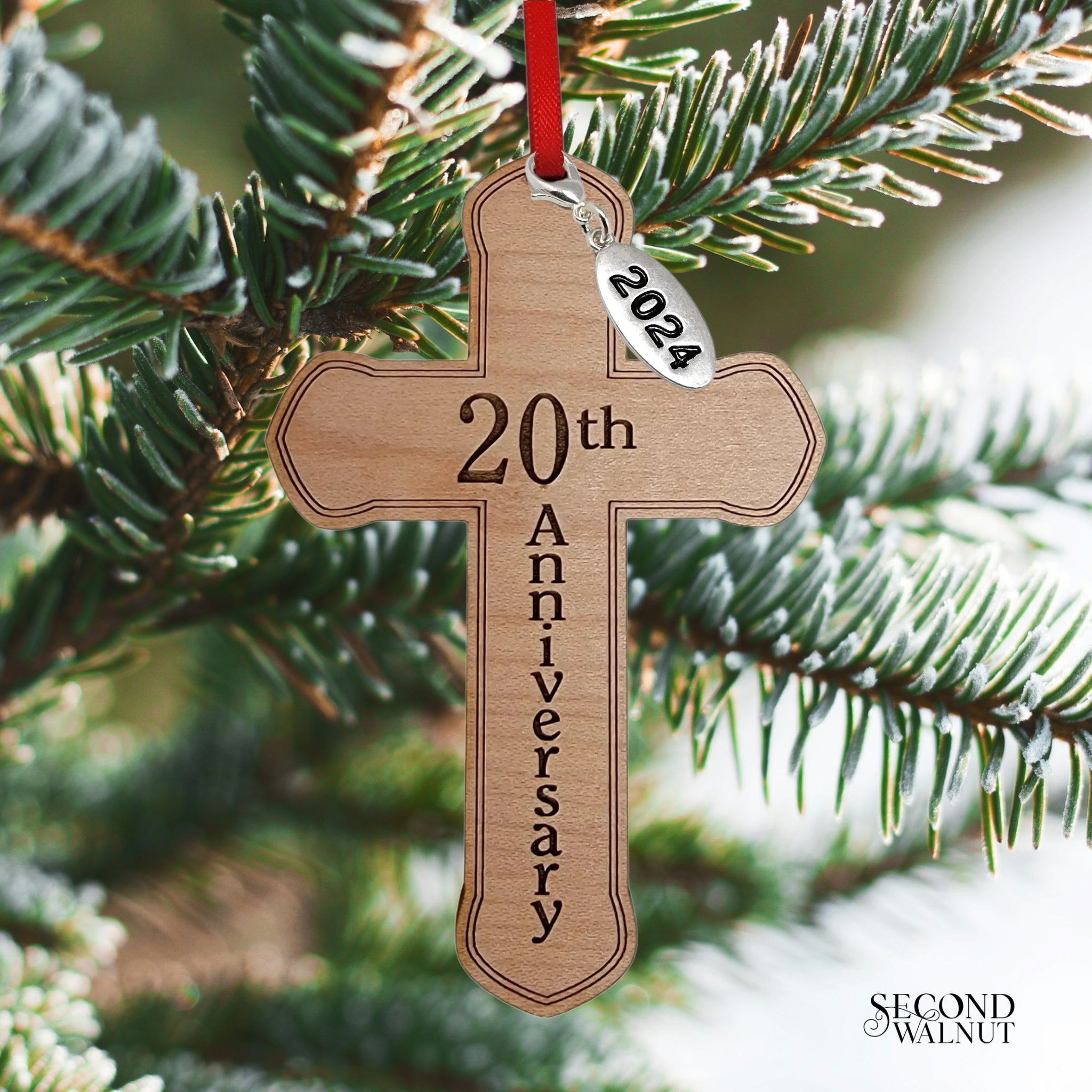 20th Wooden Cross Anniversary Ornament