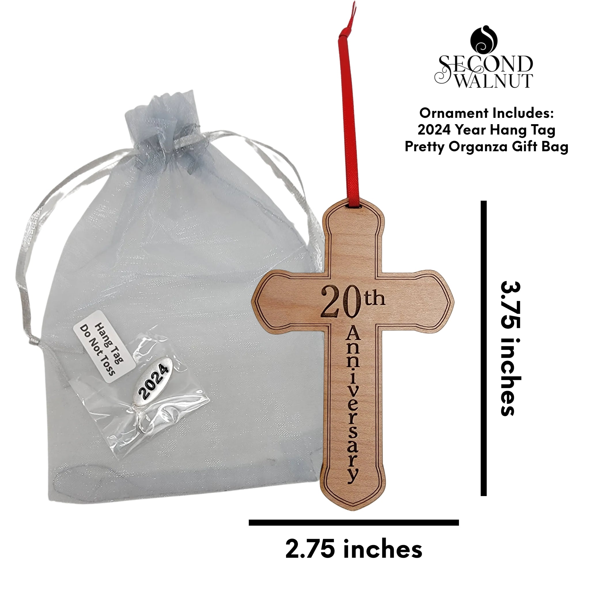 20th Wooden Cross Anniversary Ornament