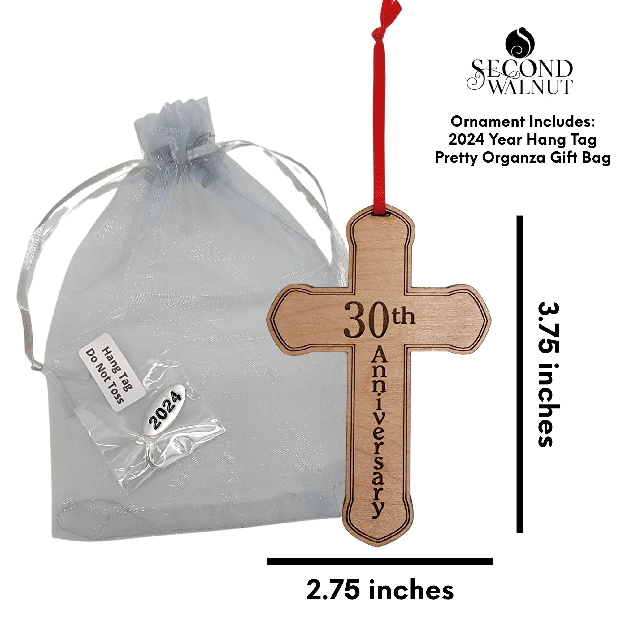 30th Anniverary Wooden Cross Ornament