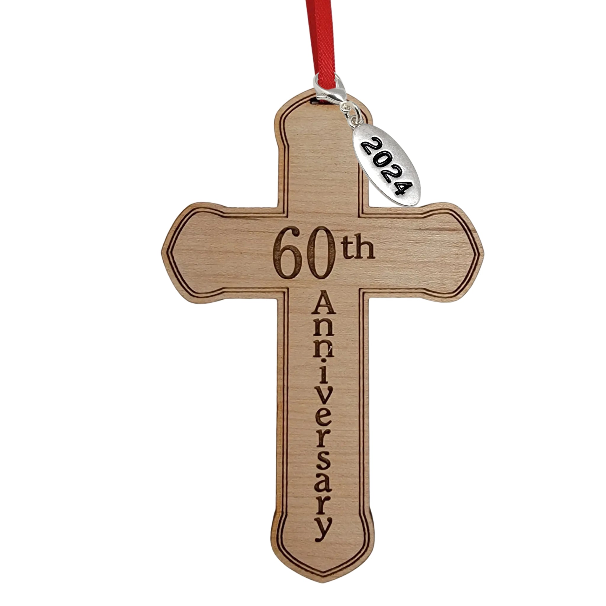 60th Anniversary Wooden Cross Ornament
