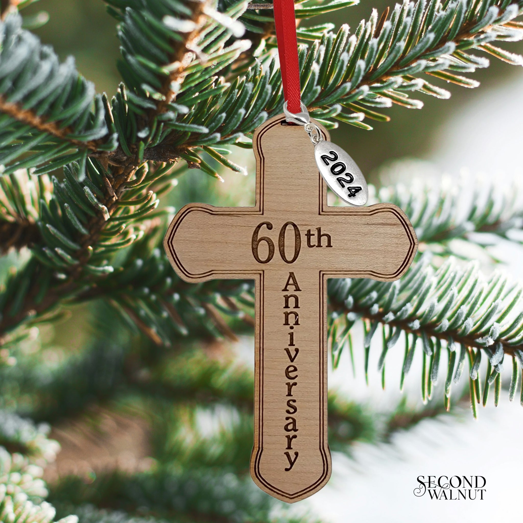 60th Anniversary Wooden Cross Ornament
