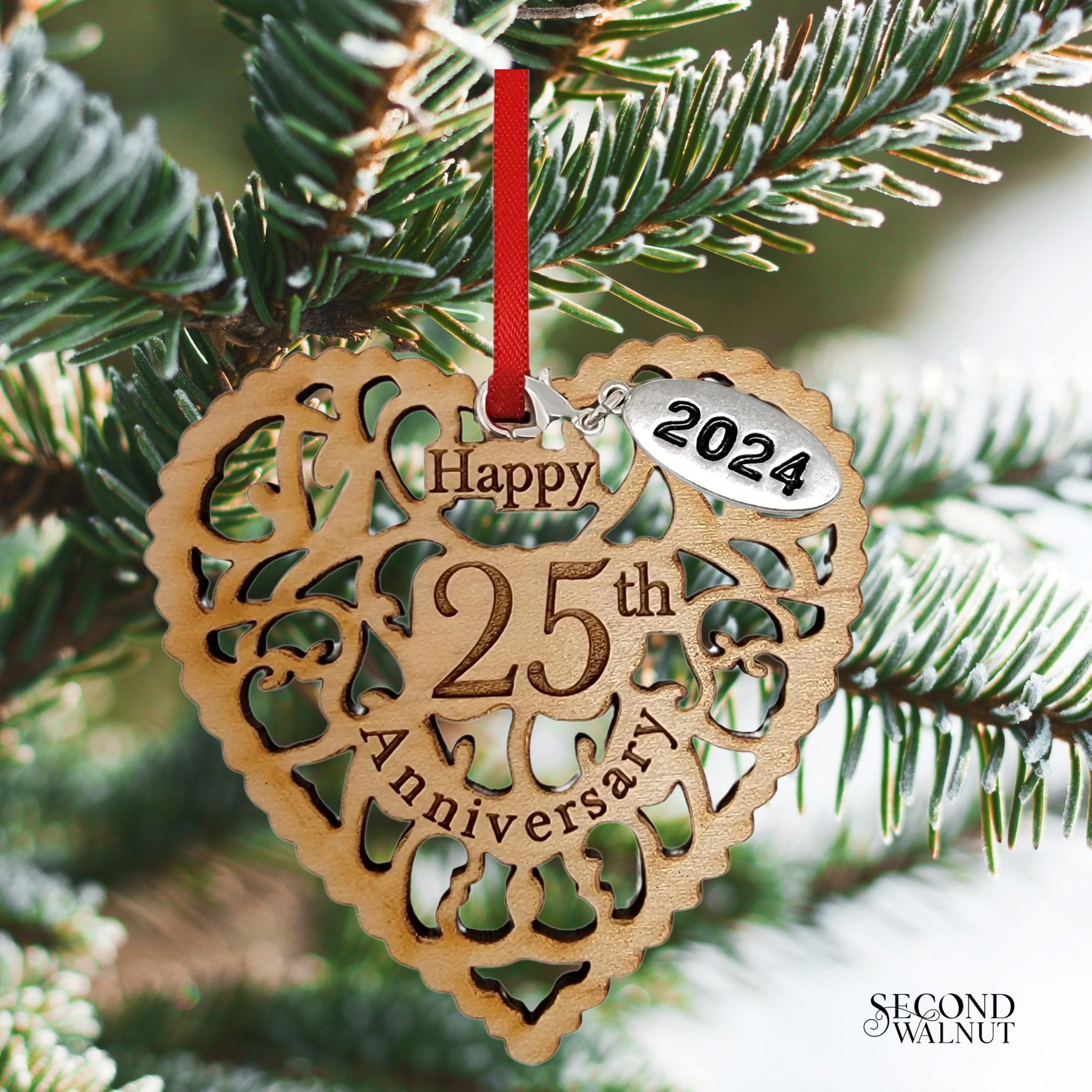 25th Anniversary Wooden Heart Ornament