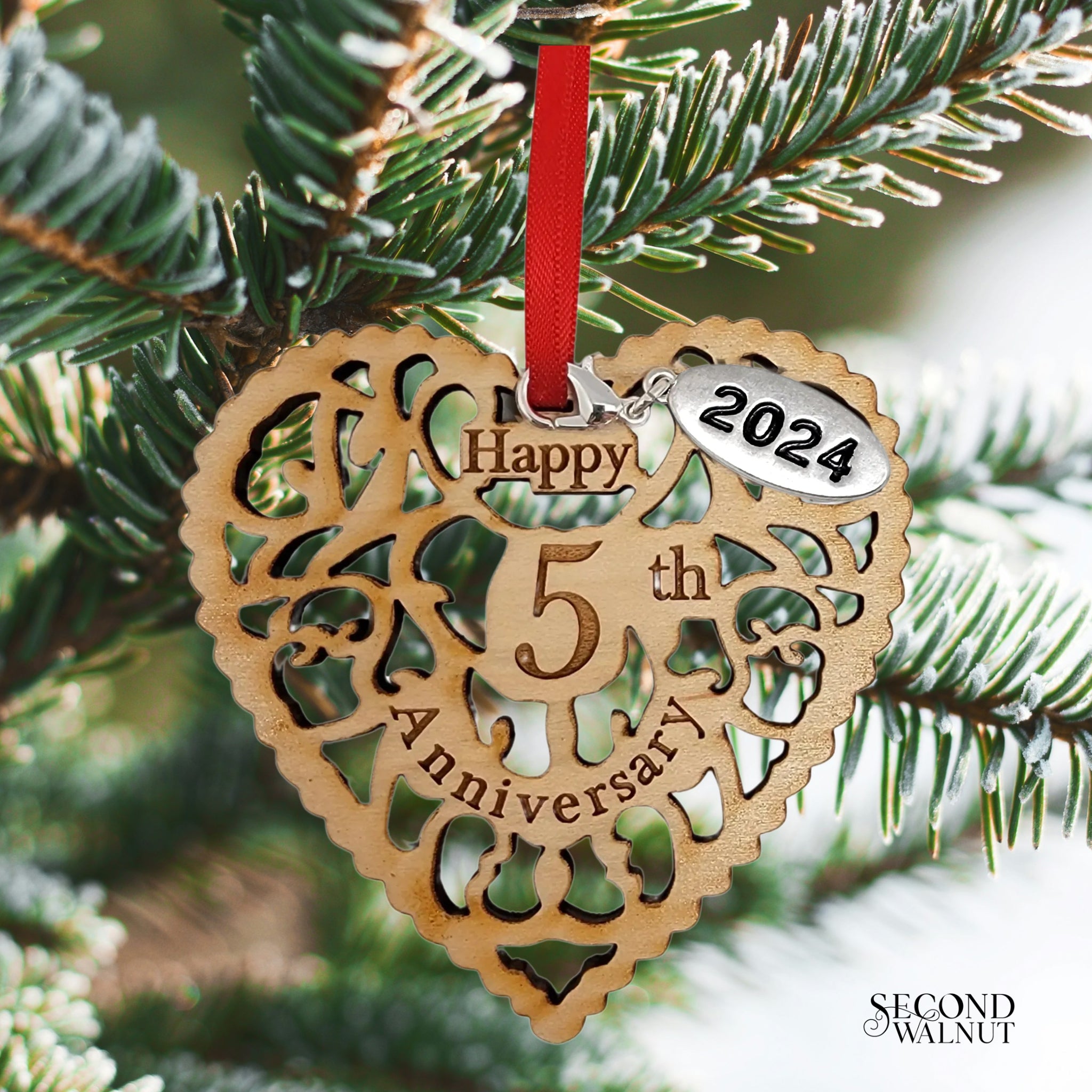 5th Anniversary Wooden Heart Ornament