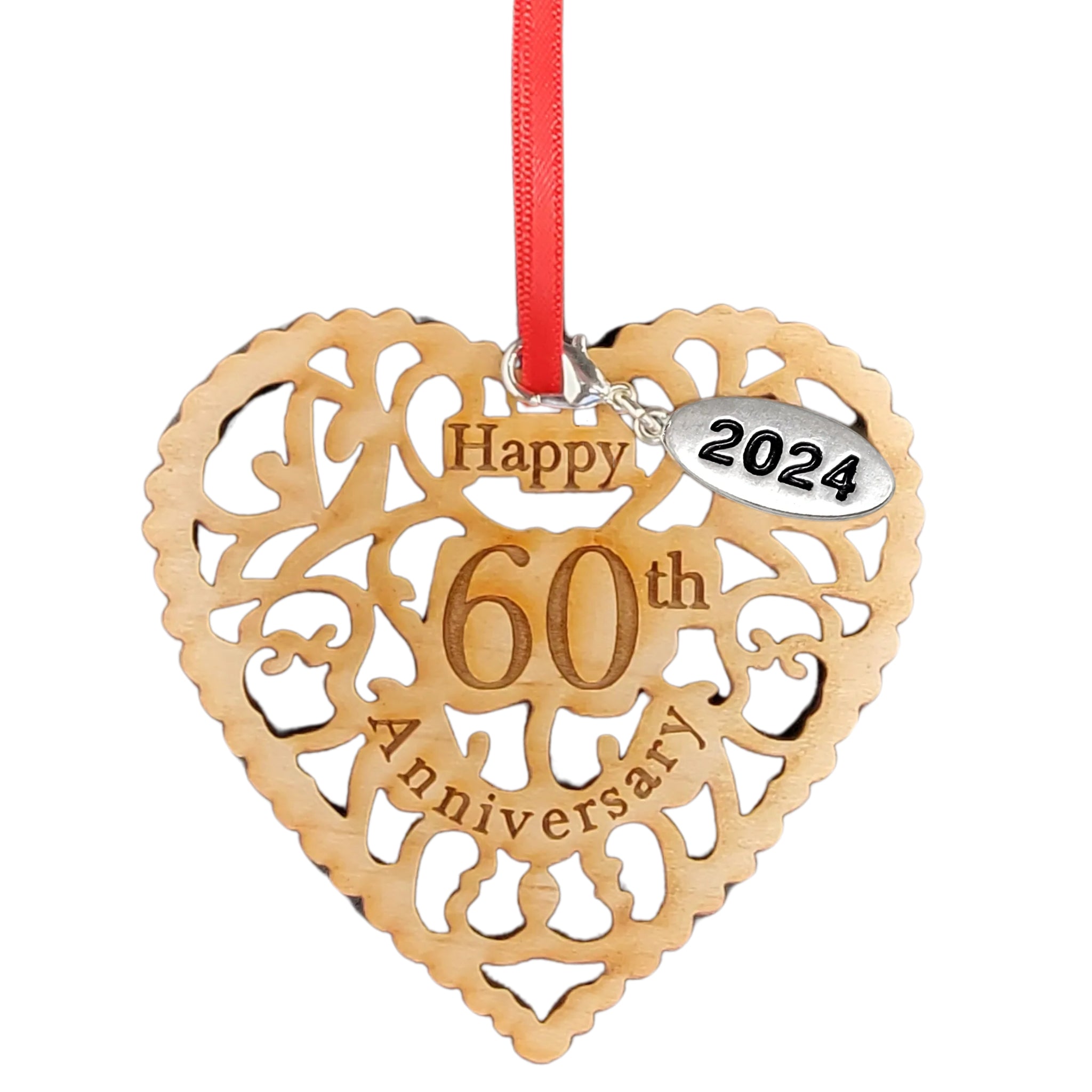 60th Anniversary Wooden Heart Ornament