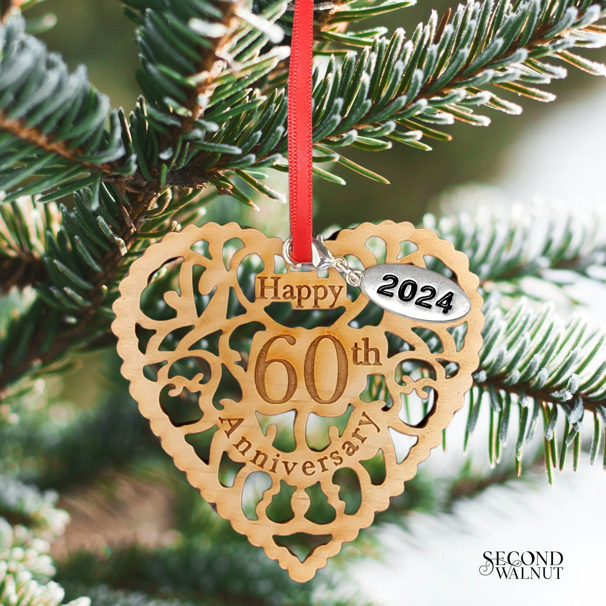 60th Anniversary Wooden Heart Ornament
