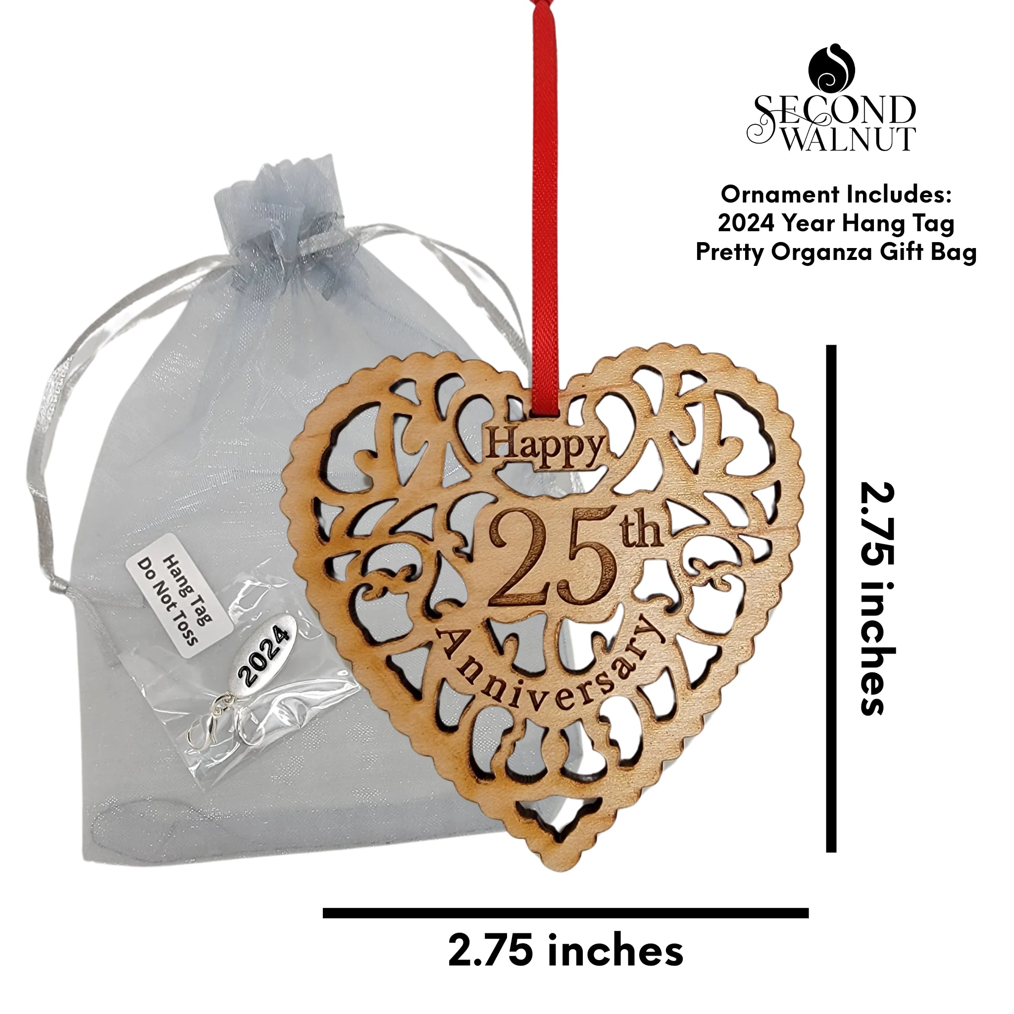 25th Anniversary Wooden Heart Ornament