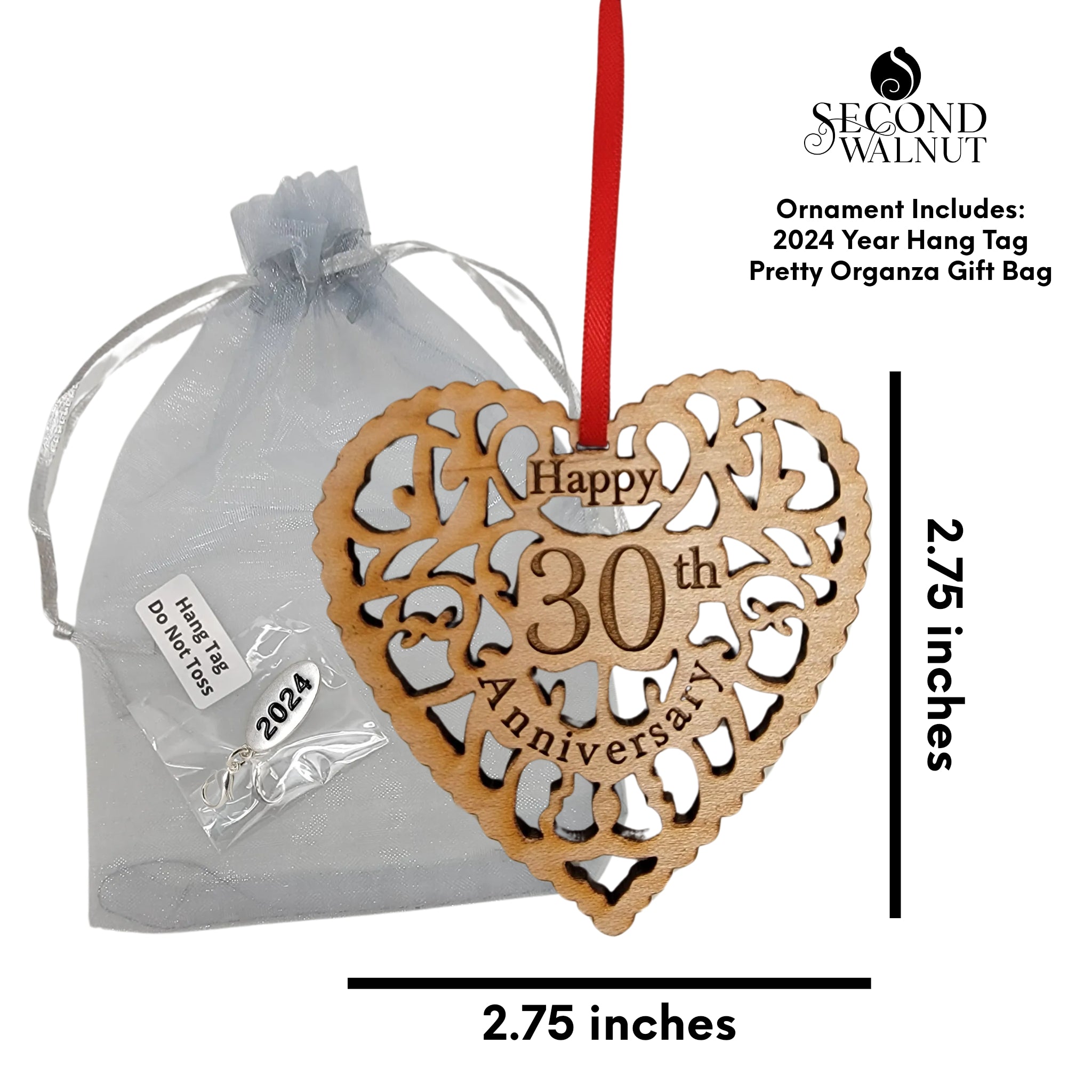 30th Anniversary Wooden Heart Ornament