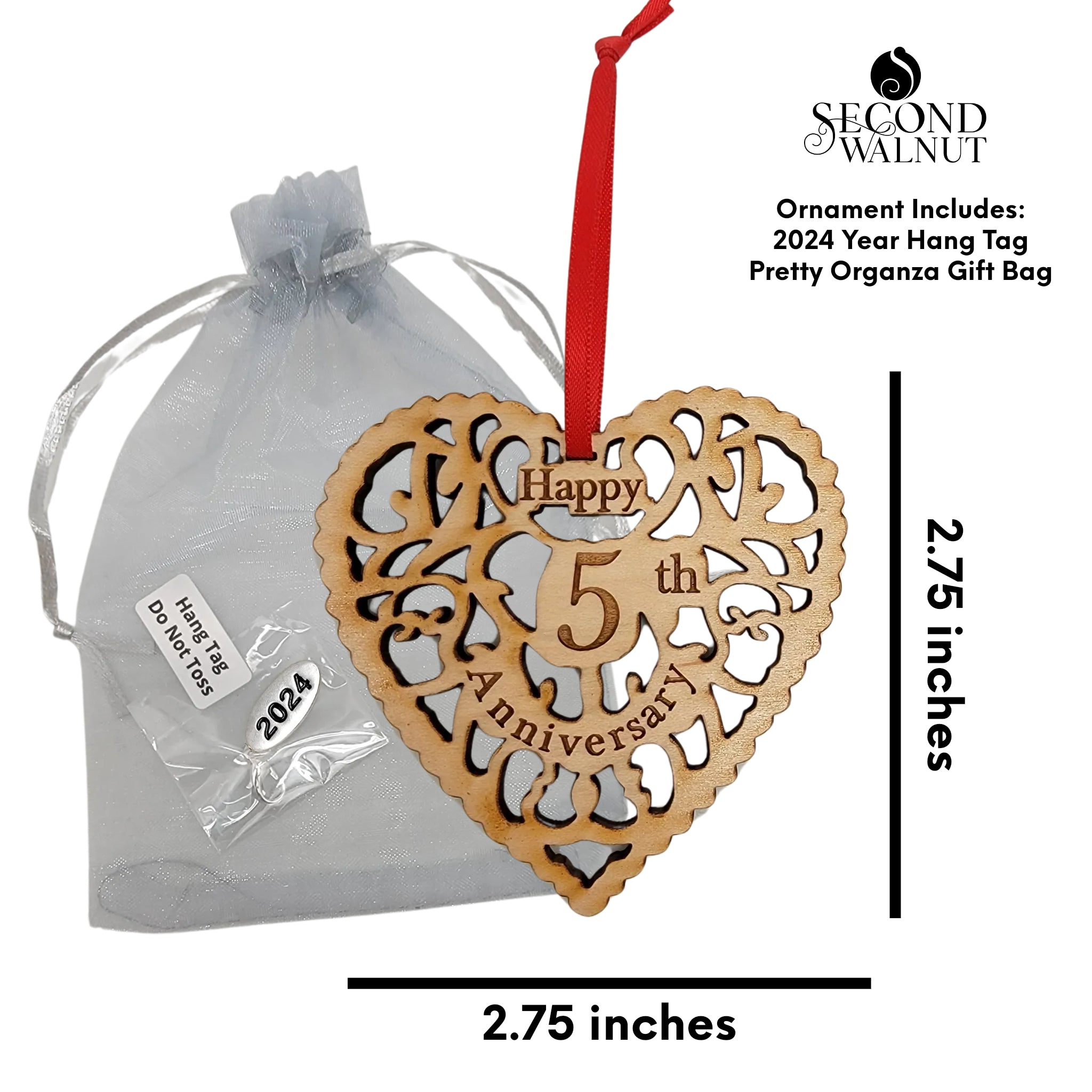 5th Anniversary Wooden Heart Ornament