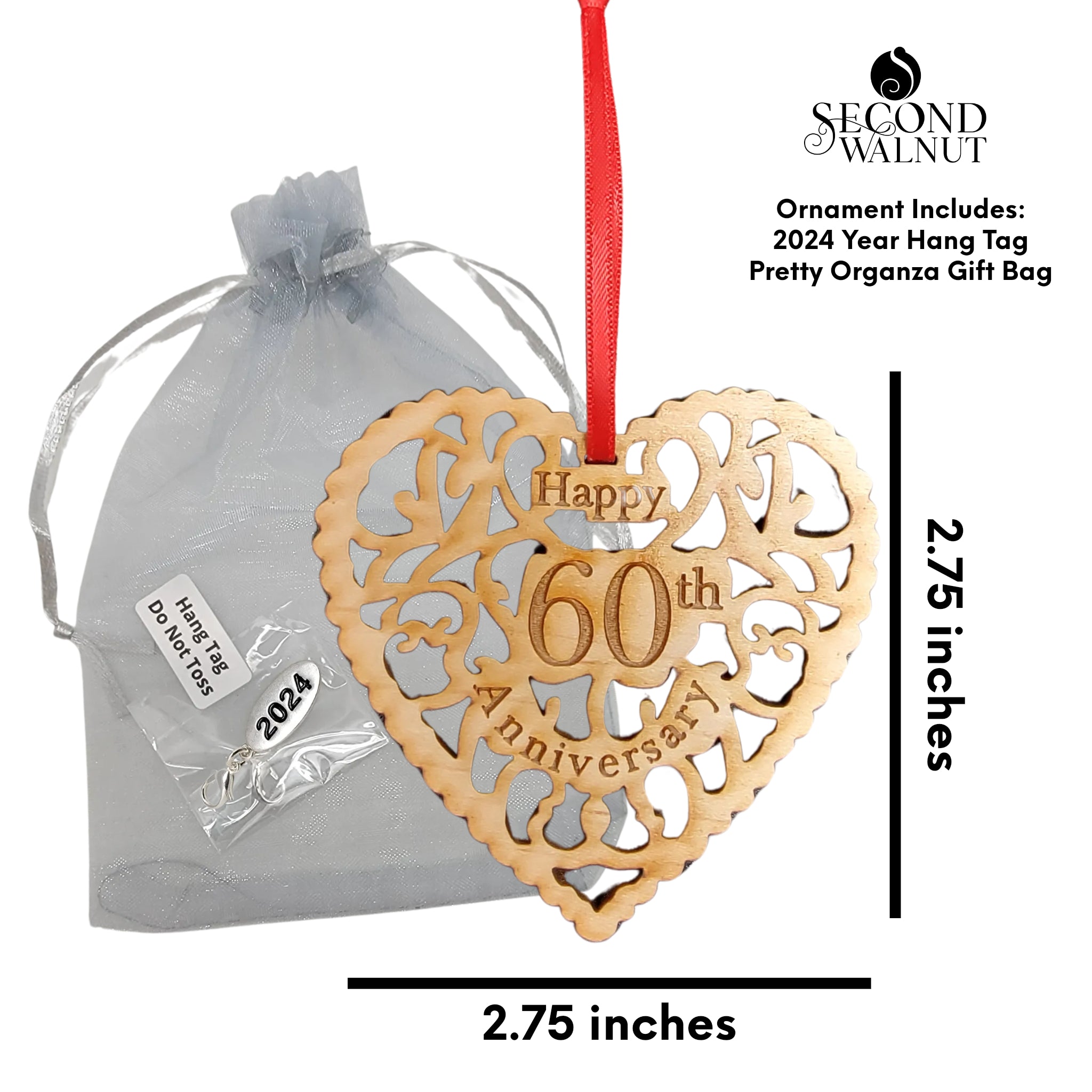 60th Anniversary Wooden Heart Ornament